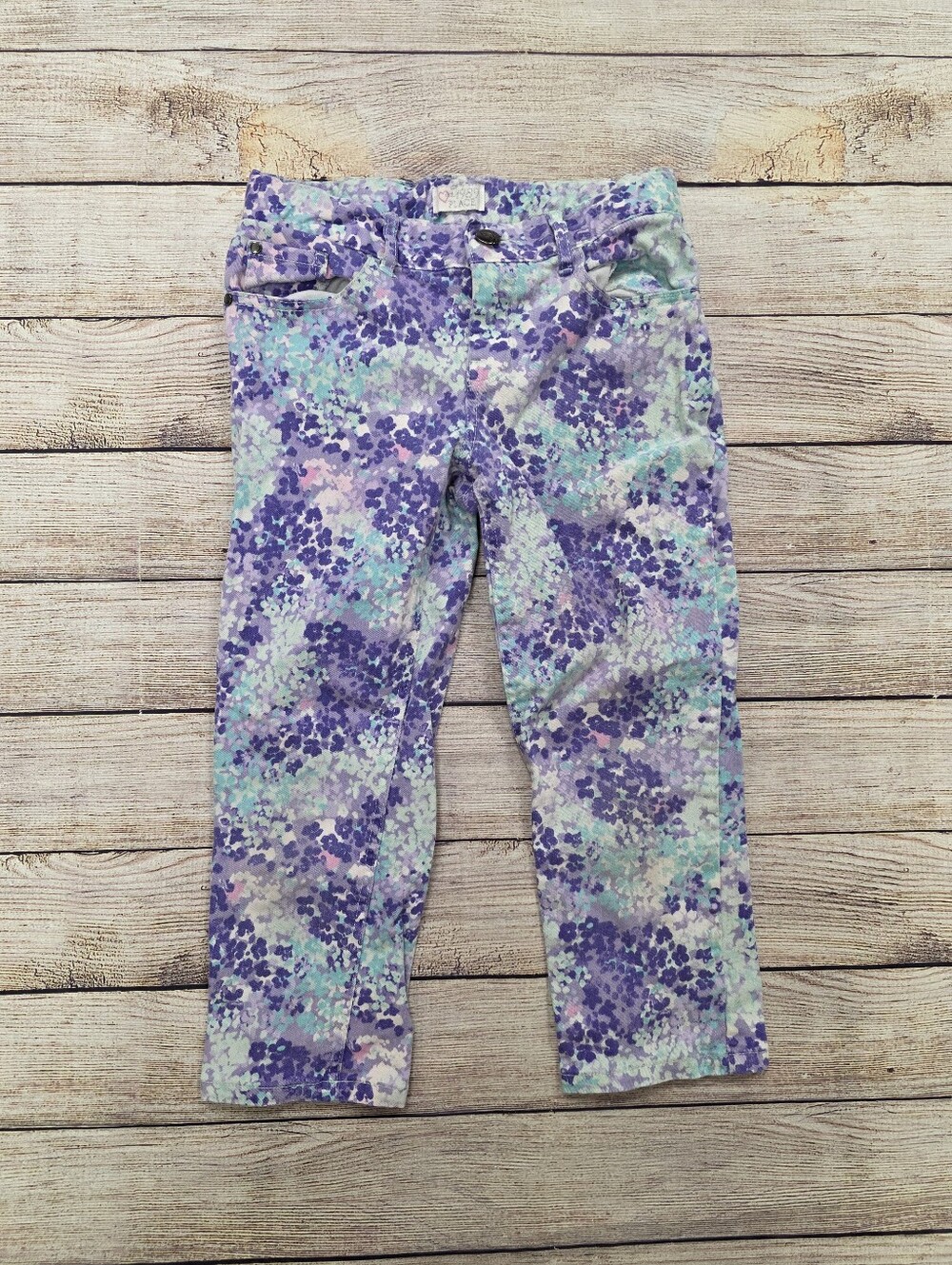 1989 Place Purple & Teal Floral-Print Kids Jeans Capris Size 8